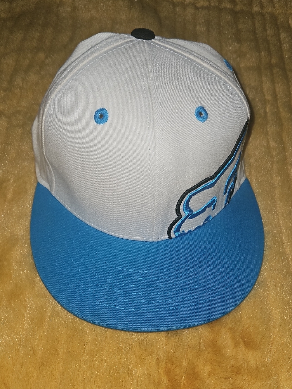 Fox White and Light Blue Flat Brim Snapback Hat